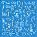 Health care and medicine doodle icon set