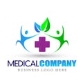 Health care nature medical cross active people with leaves logo icon on white background