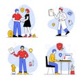 Health care during pandemic - colorful flat design illustrations set Royalty Free Stock Photo