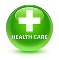 Health care (plus sign) glassy green round button Royalty Free Stock Photo