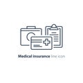 Health care services thin line icon, insurance card logo