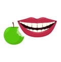 Health care about smile, healthy tooth near apple vector illustration. Medical dentistry, mouth hygiene concept isolated Royalty Free Stock Photo