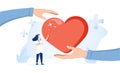 Health care vector illustration. Cardiology doctors flat tiny persons concept. Symbolic heart treatment and healing.