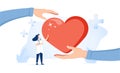 Health care vector illustration. Cardiology doctors flat tiny persons concept. Symbolic heart treatment and healing.