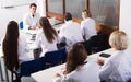 Health-care workers during educational program in school