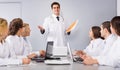 Health-care workers and head physician at colloquium in clinic Royalty Free Stock Photo