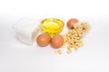 Health cashew nuts, olive oil, eggs and sugar