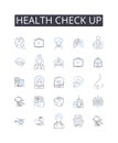 Health check up line icons collection. Medical exam, Physical test, Wellness assessment, Health evaluation, Medical