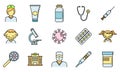 Health chicken pox icons set vector color line