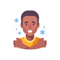 Chills flat illustration. African American man feeling cold and shivering