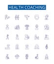 Health coaching line icons signs set. Design collection of Wellness, Nutrition, Exercise, Habits, Training, Lifestyle