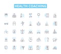 Health coaching linear icons set. Wellness, Nutrition, Exercise, Motivation, Accountability, Self-care, Mindfulness line