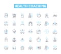 Health coaching linear icons set. Wellness, Nutrition, Exercise, Motivation, Accountability, Self-care, Mindfulness line