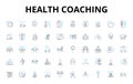 Health coaching linear icons set. Wellness, Nutrition, Exercise, Motivation, Accountability, Self-care, Mindfulness