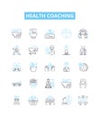 Health coaching vector line icons set. Wellness, Nutrition, Coaching, Exercise, Healthy, Habits, Diet illustration