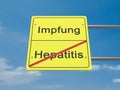 Health Concept Road Sign: Impfung und Hepatitis, Meaning Vaccination And Hepatitis In German Language