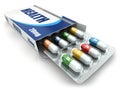 Health concept. Vitamin pills in box.