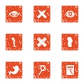 Health consequences icons set, grunge style