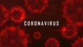 Coronavirus cell structure floating in blood on red background