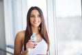 Health, Beauty, Diet Concept. Happy Woman Drinking Water. Drinks Royalty Free Stock Photo