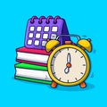 Alarm clock, book and calendar cartoon