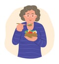 Elderly Woman Eating Salad for Healthy Eating Concept Illustration Royalty Free Stock Photo