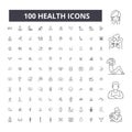 Health editable line icons, 100 vector set, collection. Health black outline illustrations, signs, symbols Royalty Free Stock Photo