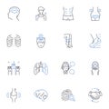 Health exam line icons collection. Screening, Testing, Diagnosis, Checkup, Physical, Evaluation, Bloodwork vector and