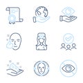 Health eye, Not looking and Oculist doctor icons set. Face detect, Skin care and Healthy face signs. Vector