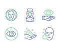 Health eye, Not looking and Oculist doctor icons set. Face detect, Skin care and Healthy face signs. Vector