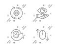 Health eye, Update time and Cogwheel icons set. Scroll down sign. Optometry, Refresh watch, Engineering tool. Vector