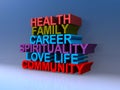 Health family career spirituality love life community on on blue Royalty Free Stock Photo