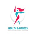 Health & fitness - concept business logo design. Beautiful woman figure sign. Abstract human character symbol. Female icon. Vector Royalty Free Stock Photo