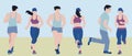 Health and Fitness illustration of young men and women are jogging on an open field