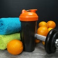 Health and fitness stuff with orange and weights