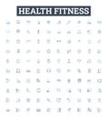 Health fitness vector line icons set. Exercise, Diet, Muscle, Strength, Body, Training, Cardio illustration outline