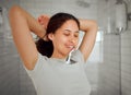 Health, grooming and brushing teeth for dental. oral hygiene with a young woman in bathroom at home. Female caring about Royalty Free Stock Photo