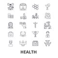 Health, healthcare, fitness, wellness, doctor, healthy lifestyle, exercise line icons. Editable strokes. Flat design