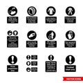 Health hygiene mandatory signs icon set of black and white types. Isolated vector sign symbols. Icon pack Royalty Free Stock Photo