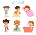 Health and hygiene, daily routines for kids, Vector