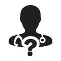 Health icon vector doctor male person profile avatar with question symbol for medical consultation in glyph pictogram Royalty Free Stock Photo