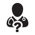 Health icon vector doctor male person profile avatar with question symbol for medical consultation in glyph pictogram Royalty Free Stock Photo