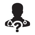 Health icon vector doctor male person profile avatar with question symbol for medical consultation in glyph pictogram Royalty Free Stock Photo