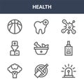 9 health icons pack. trendy health icons on white background. thin outline line icons such as siren, diabetes test, dental care .