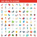 100 health icons set, isometric 3d style Royalty Free Stock Photo