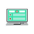 Health informationon laptop. check list and results data, flat computer online medicine results of medical tests