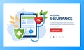 Health insurance concept. Vector medical care illustration. Landing page banner design for medicine, healthcare themes Royalty Free Stock Photo