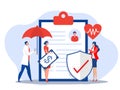 Health insurance concept ,Woman offer health insurance and doctor under an umbrella with medications and documents