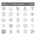 Health insurance line icons for web and mobile design. Editable stroke signs. Health insurance outline concept