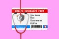 Health Insurance Medical Card Concept with Stethoscope. 3d Rendering